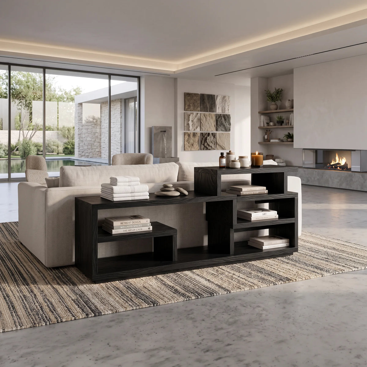 Organic Display Console With Storage For Living Room