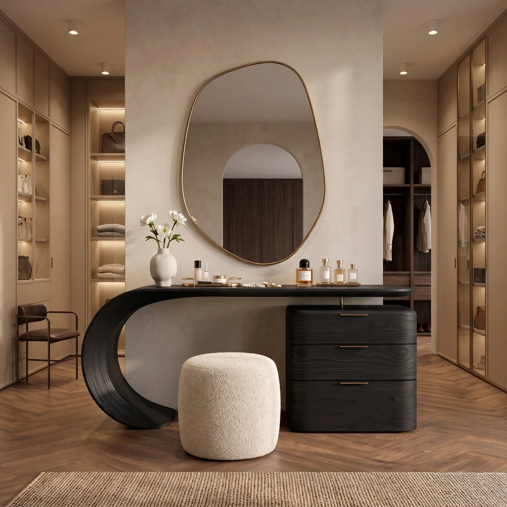 Modern Makeup Vanity Sculptural Curved Base For Luxury Bedroom