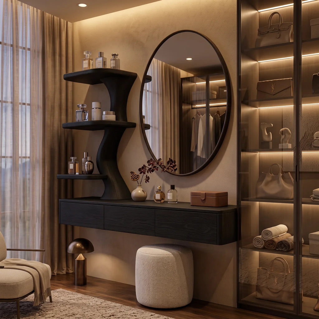 Sculptural Wall Mounted Dressing Table With Floating Drawer For Luxury Bedroom