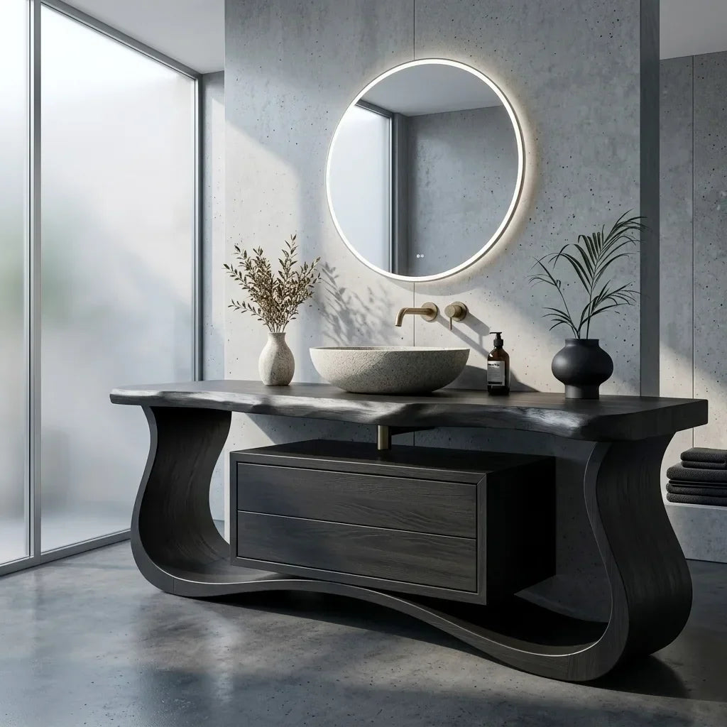 Modern Sculptural Frame Curved Bathroom Vanity For Master Bathroom