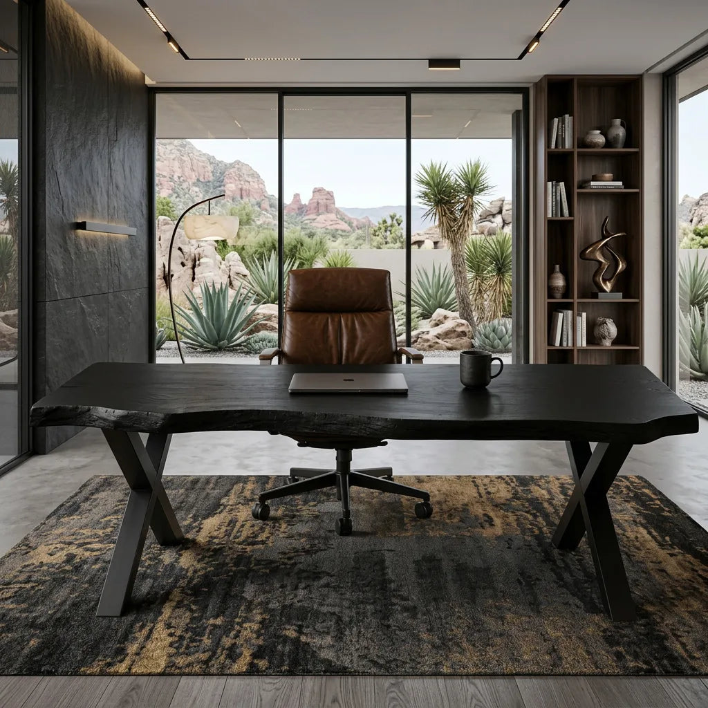 Modern Live Edge Metal Leg Desk For Home Office