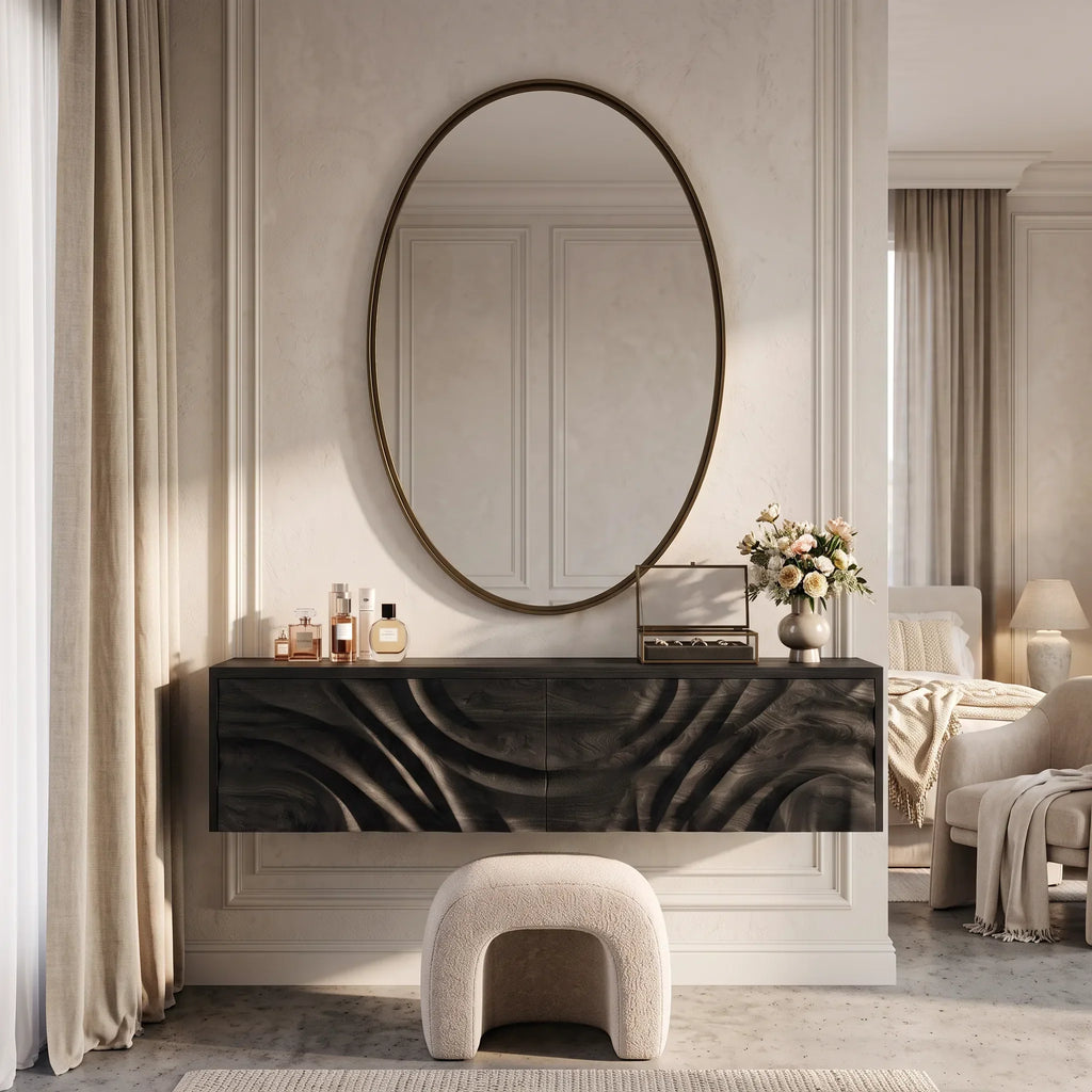Organic Wall Mounted Dressing Table Carved Drawer Front For Interiors