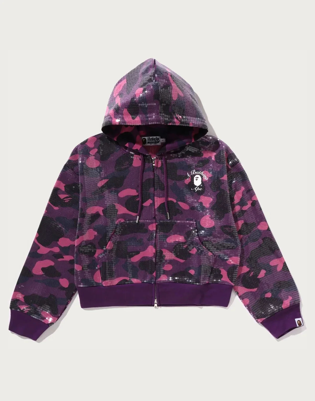 Women's Sequin Cropped Full-Zip Hoodie - Purple