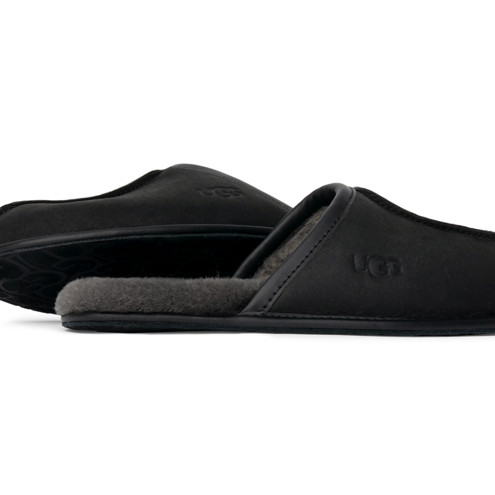 Men's Leather Open-Back Slipper - Black
