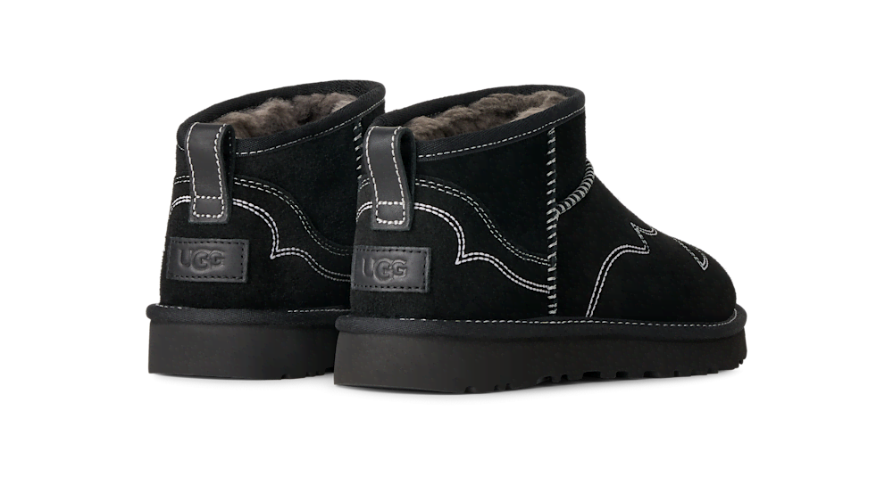 Women's Embroidered Suede Mini Boot - Black