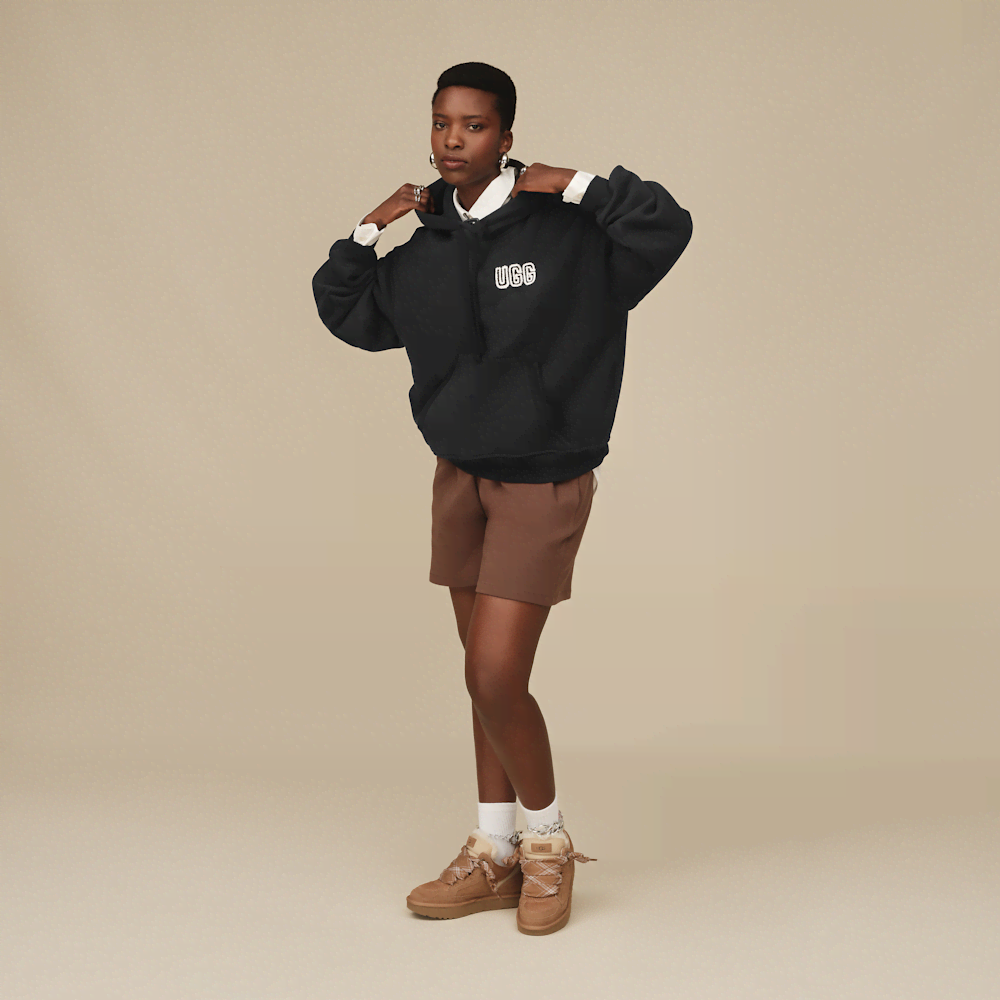 Women's Oversized Chenille Appliqué Hoodie - Black
