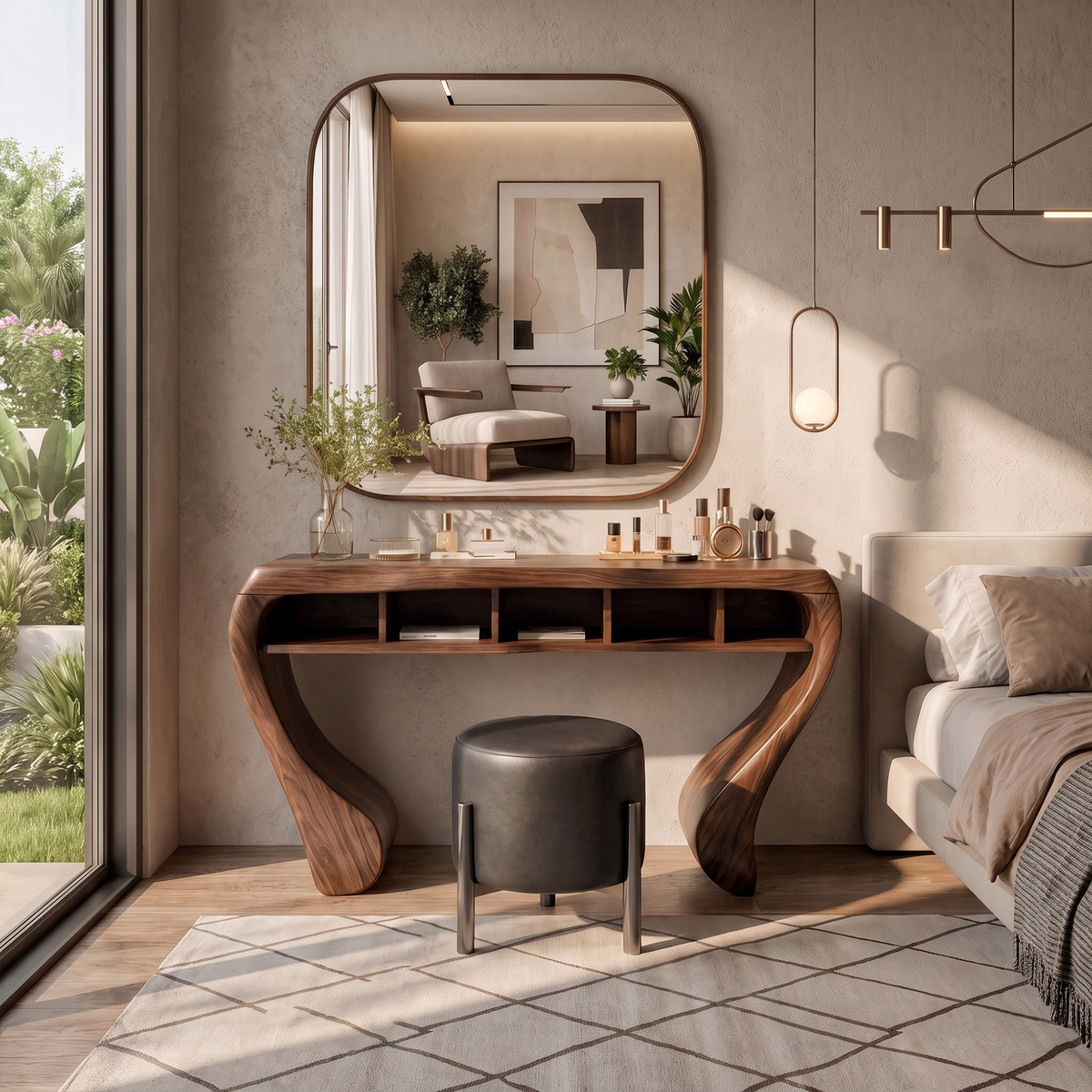 Rustic Dressing Table With Open Drawer Storage For Bedroom And Dressing Room