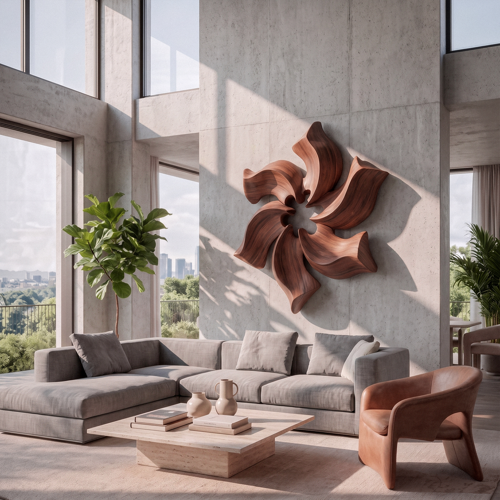 Sculptural Pinwheel Flower Wall Decor For Living Room And Foyer