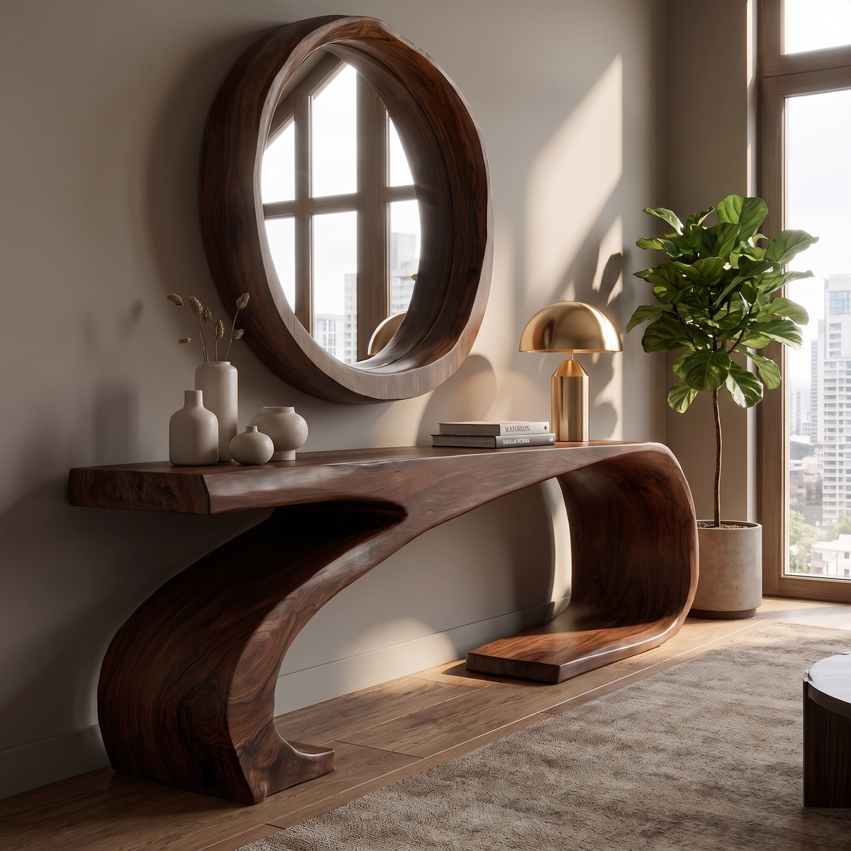 Modern Sculptural Console Table Organic Curved Base Design For Living Room Entryway