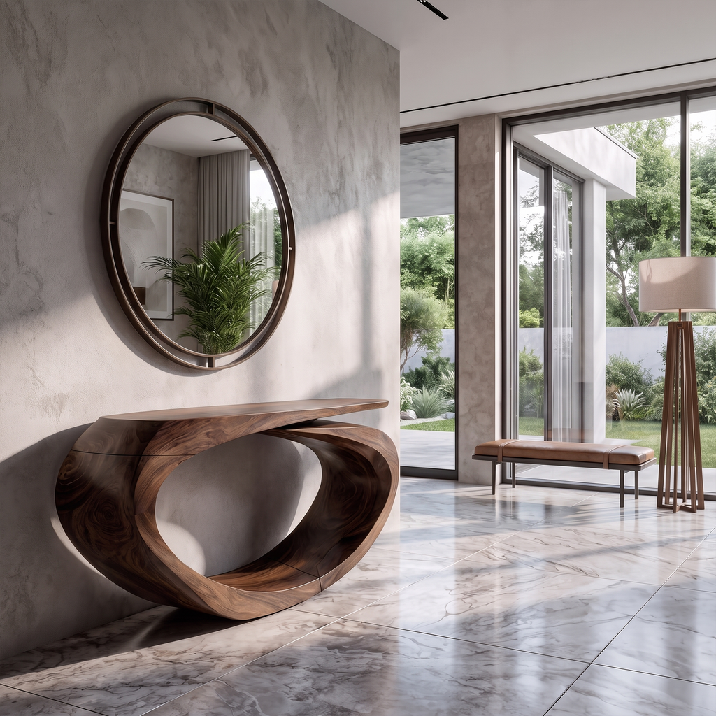 Sculptural Console Table Asymmetrical Hollow Base Design For Entryway