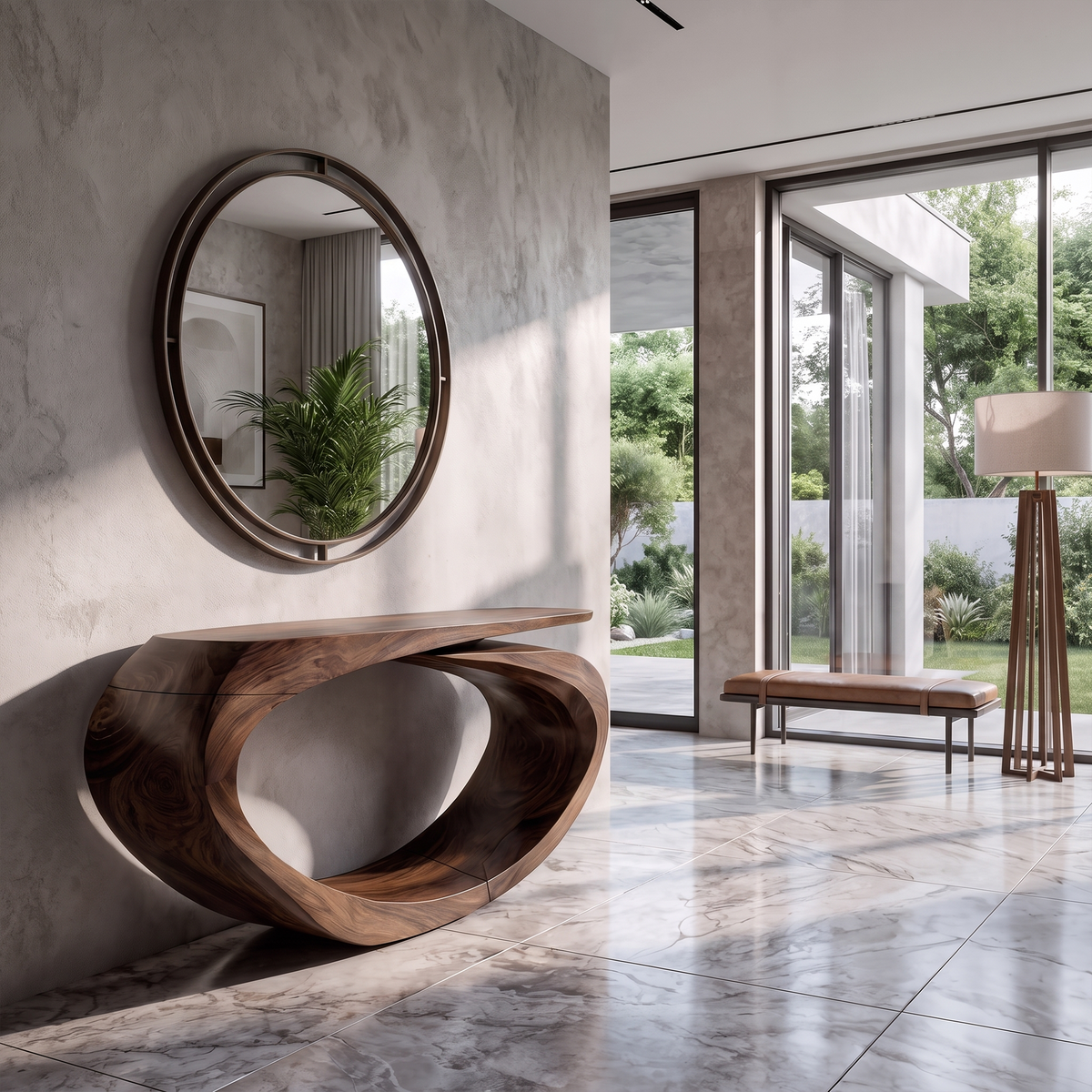 Sculptural Console Table Asymmetrical Hollow Base Design For Entryway