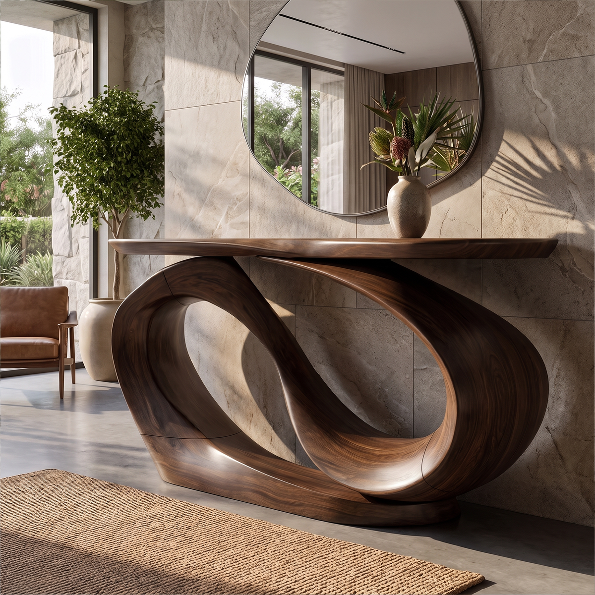 Organic Sculptural Console Table Hollow Oval Base Design For Entryway Foyer Hallway