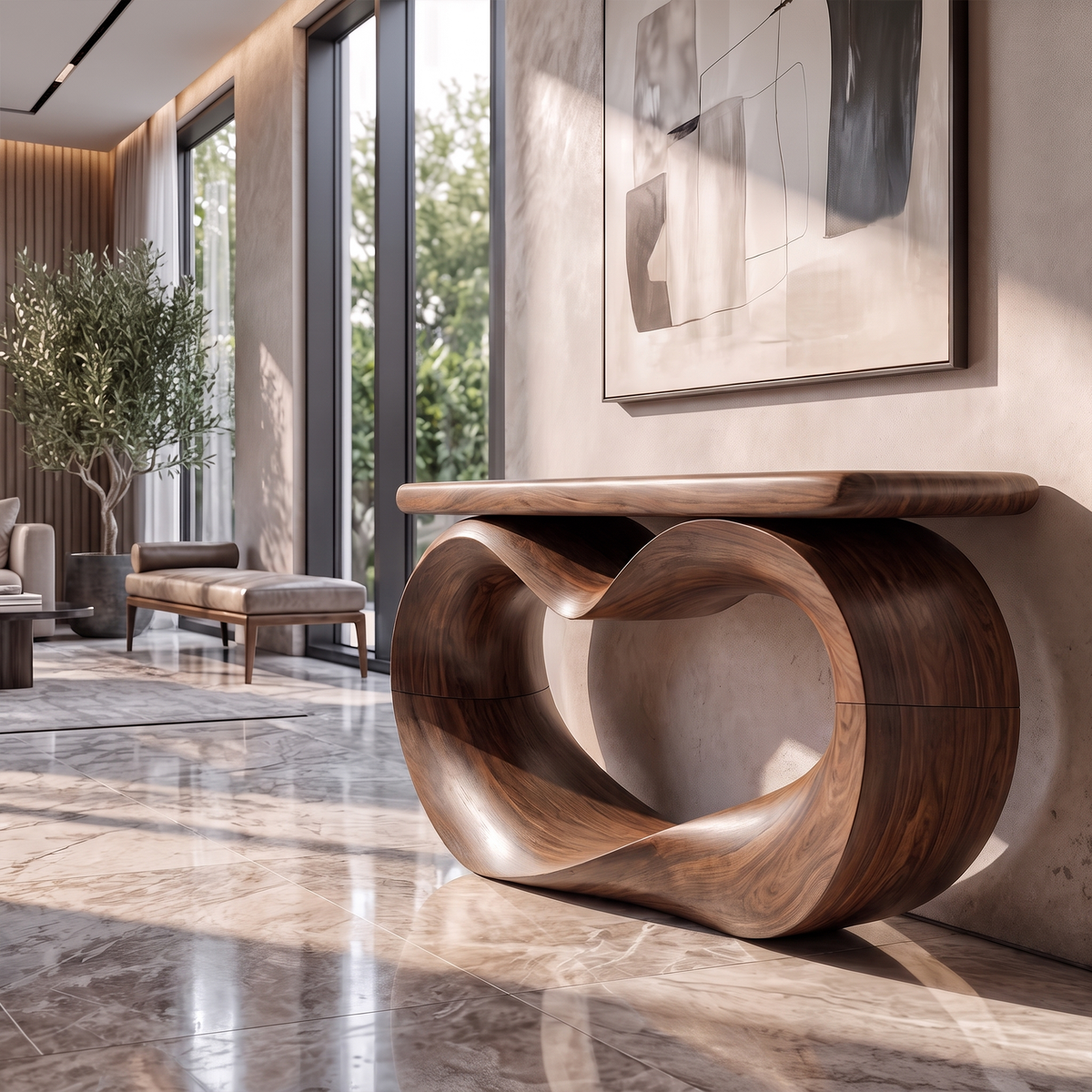 Sculptural Console Table Hollow Oval Base Design For Entryway Foyer Hallway
