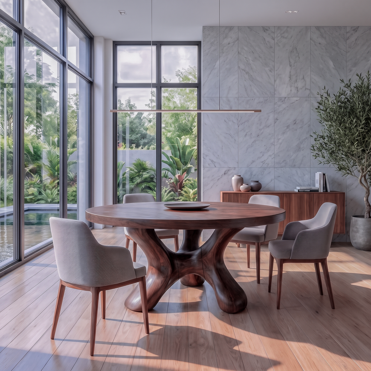 Contemporary Round Dining Table With Flowing Crossed Design For Dining Room And Living Room
