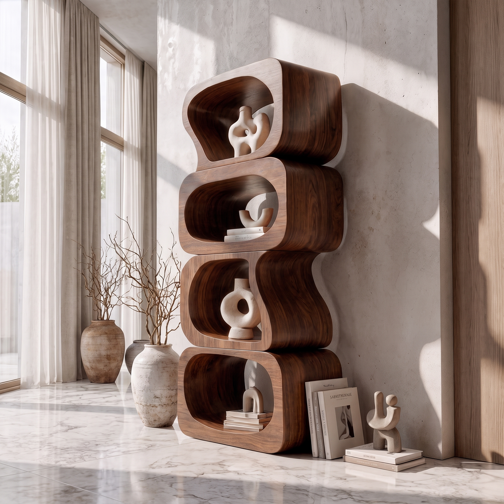 Statement Bookshelf Handcrafted Sculptural Cube Design For Living Room