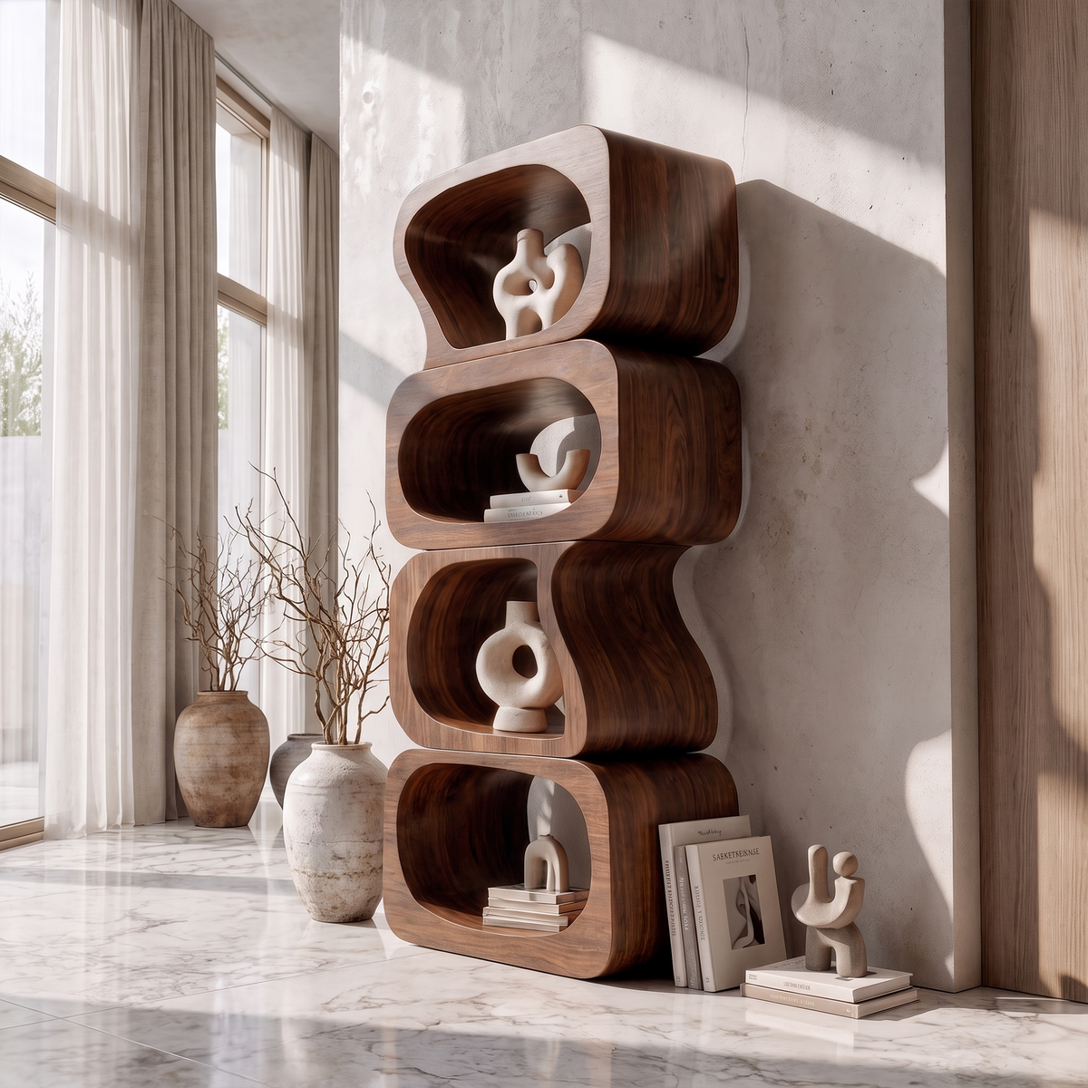 Statement Bookshelf Handcrafted Sculptural Cube Design For Living Room