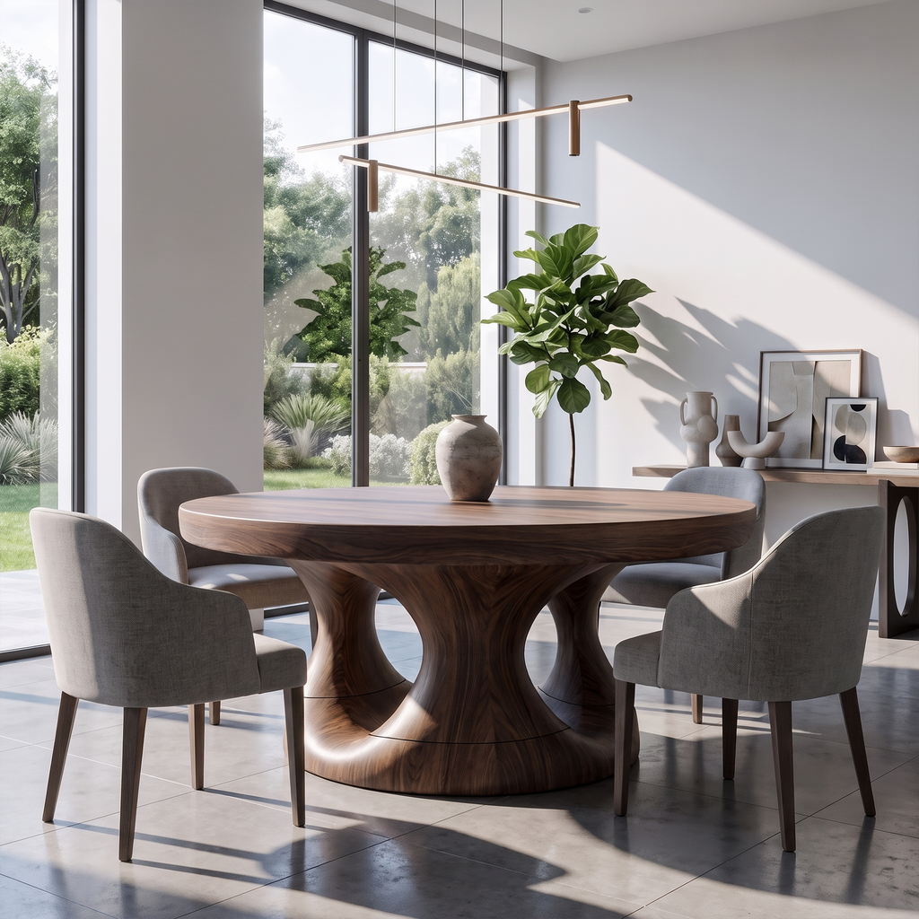Organic Round Dining Table With Sculptural Tree Root Design For Dining Room And Kitchen