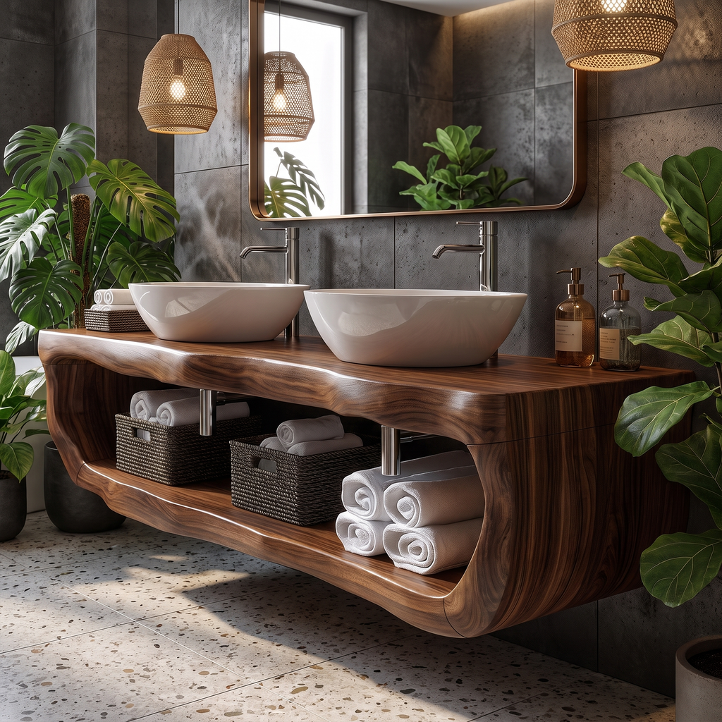 Organic Sculptural Bathroom Vanity Wall Mounted Towel Storage