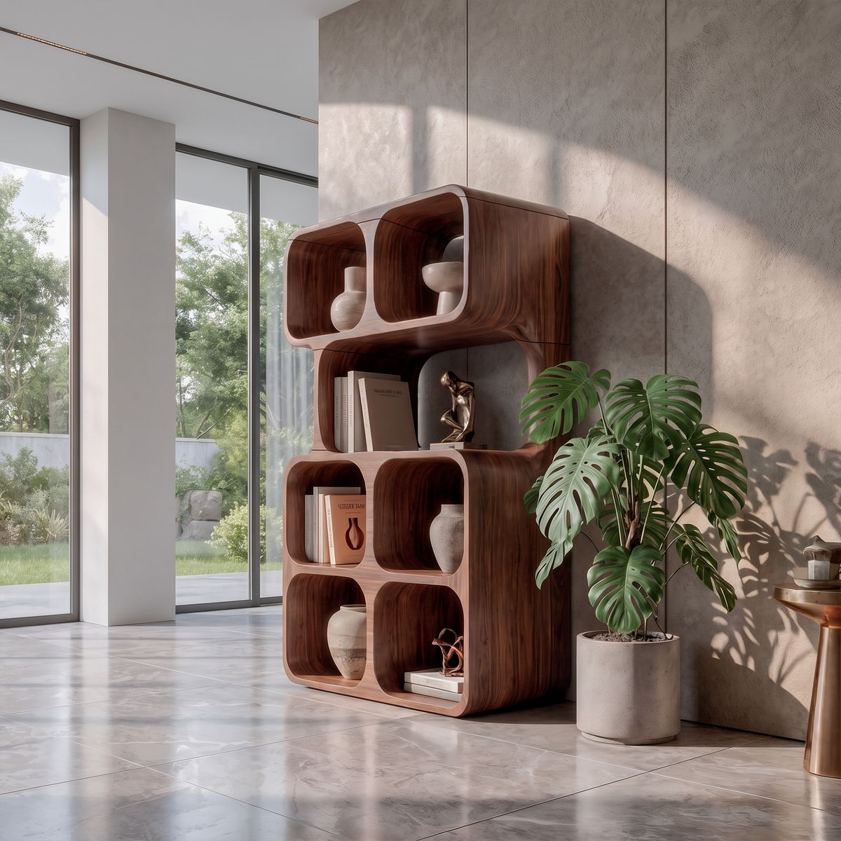 Statement Leaning Bookshelf Handcrafted Organic Wood Design For Modern Home