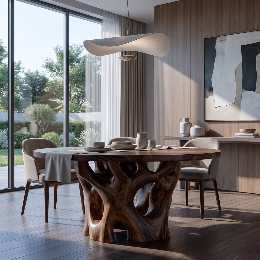 Organic Round Dining Table With Nature Inspired Cutout Form For Dining Room And Breakfast Nook