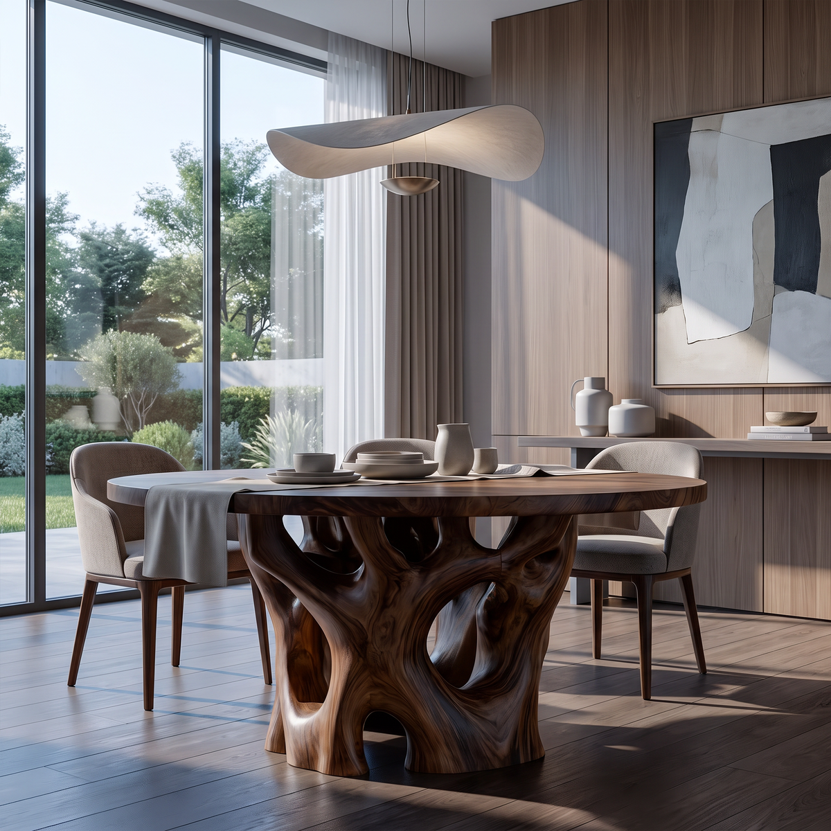 Organic Round Dining Table With Nature Inspired Cutout Form For Dining Room And Breakfast Nook