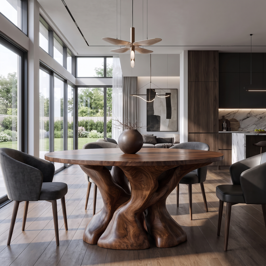 Natural Round Dining Table With Tree Root Inspired Form For Dining Room And Breakfast Nook