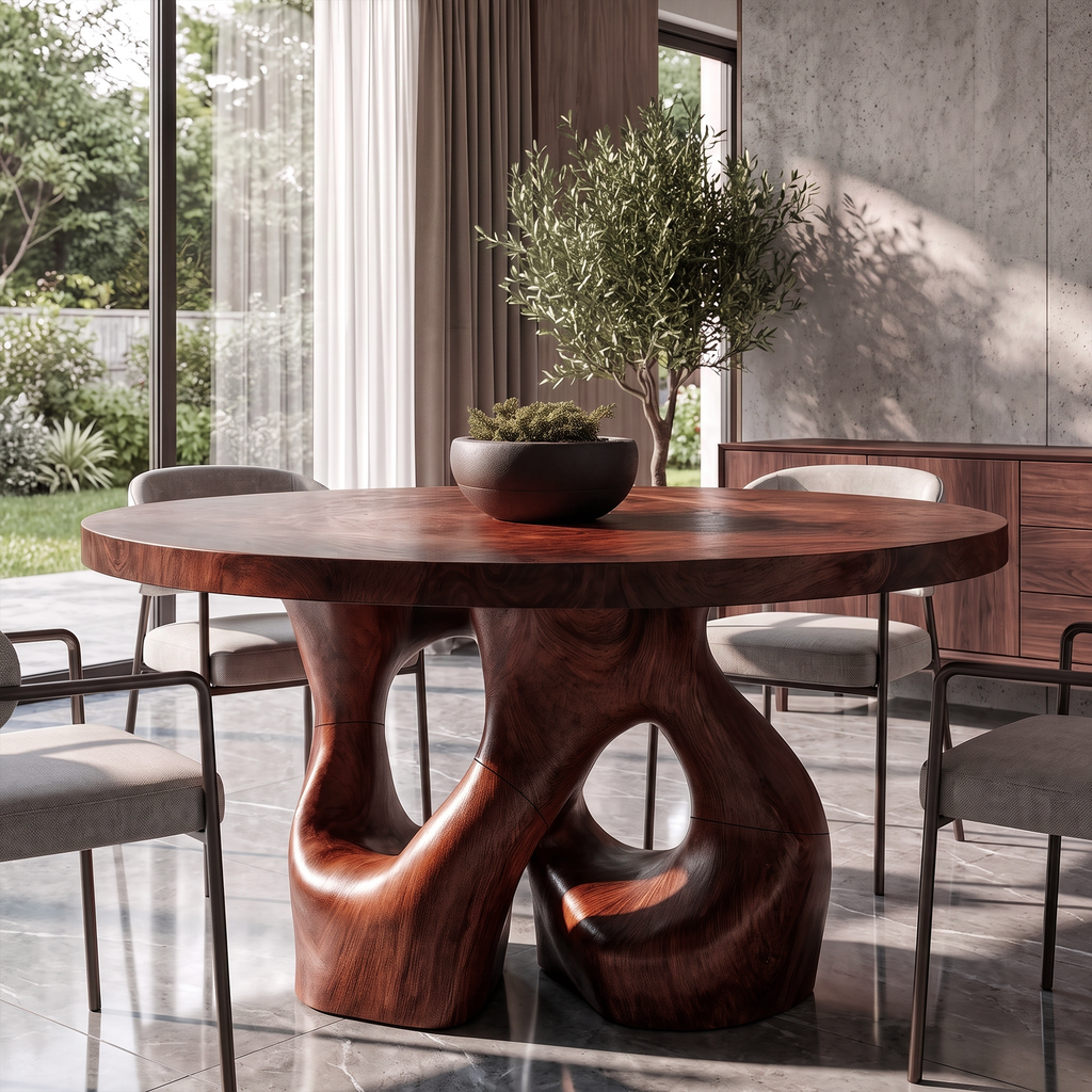 Organic Round Dining Table With Interwoven Branch Design For Dining Room And Kitchen