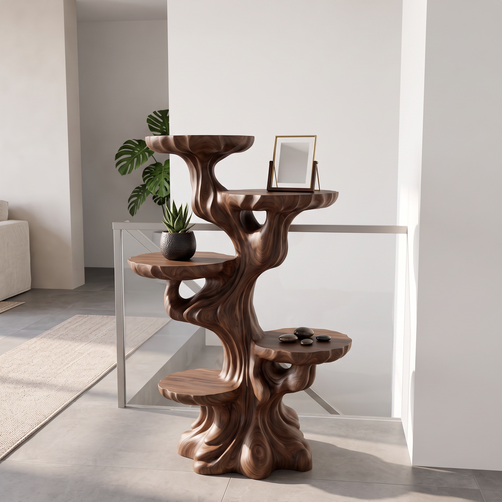 Contemporary Sculptural Plant Stand With Tiered Tree For Entryway