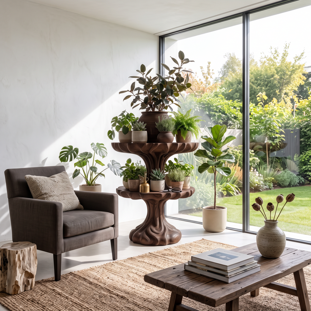 Natural Tree Plant Stand With Branch Inspired Design For Living Room And Sunroom