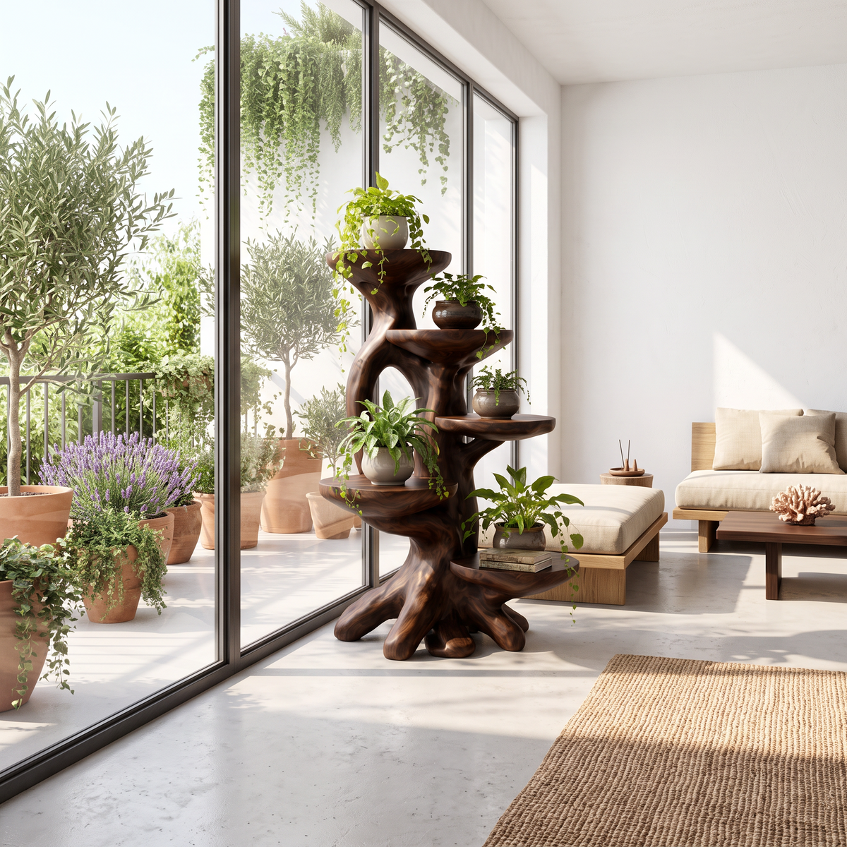 Modern Plant Stand With Sculptural Platforms For Living Room