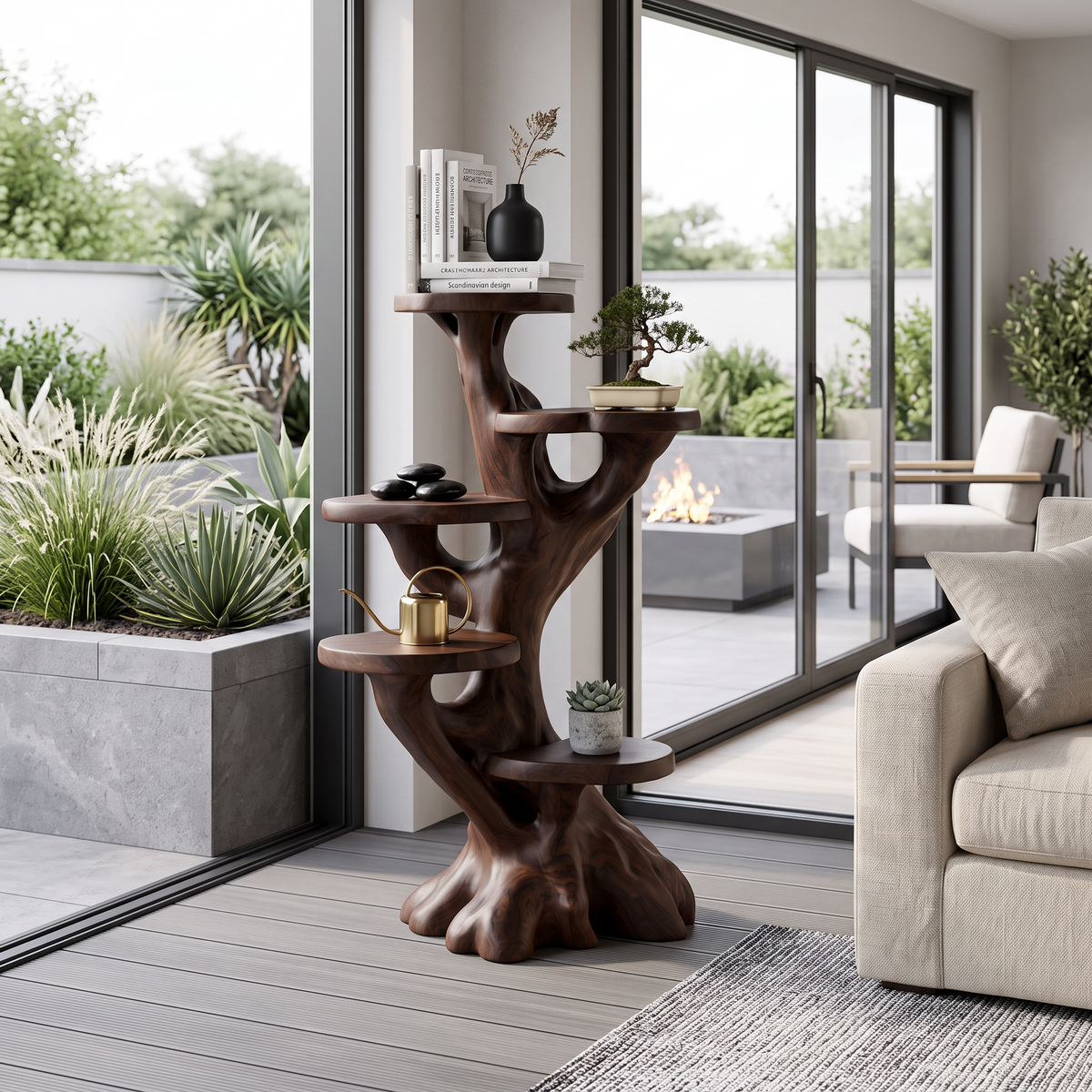 Modern Plant Display Stand With Sculptural Curved Form For Living Room And Office