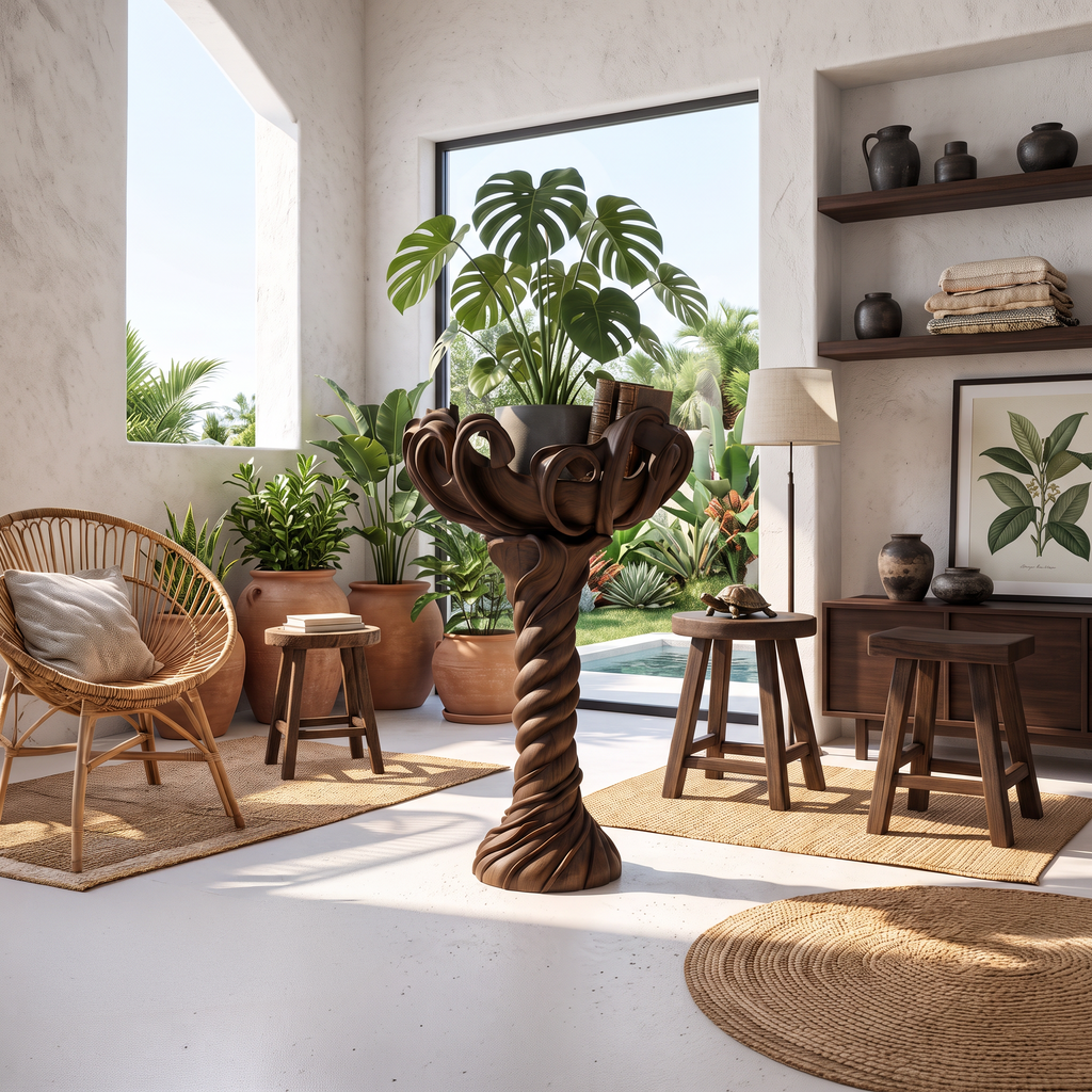 Modern Indoor Plant Stand With Organic Branch Silhouette For Living Room And Office