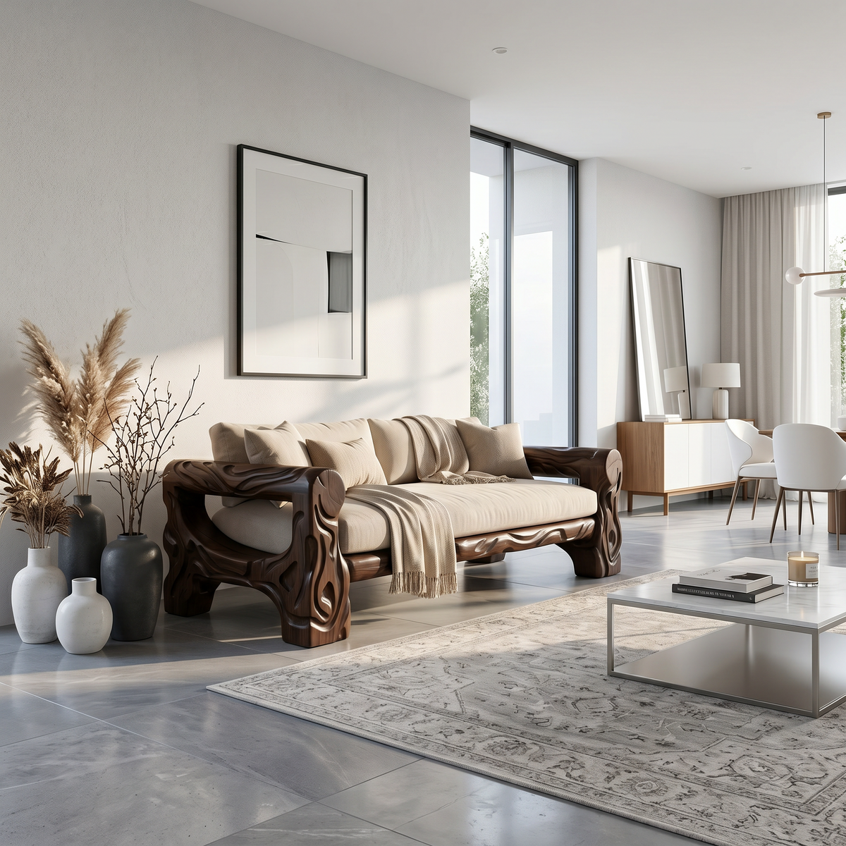 Organic Sofa Frame With Handcrafted Tree Form For Living Room