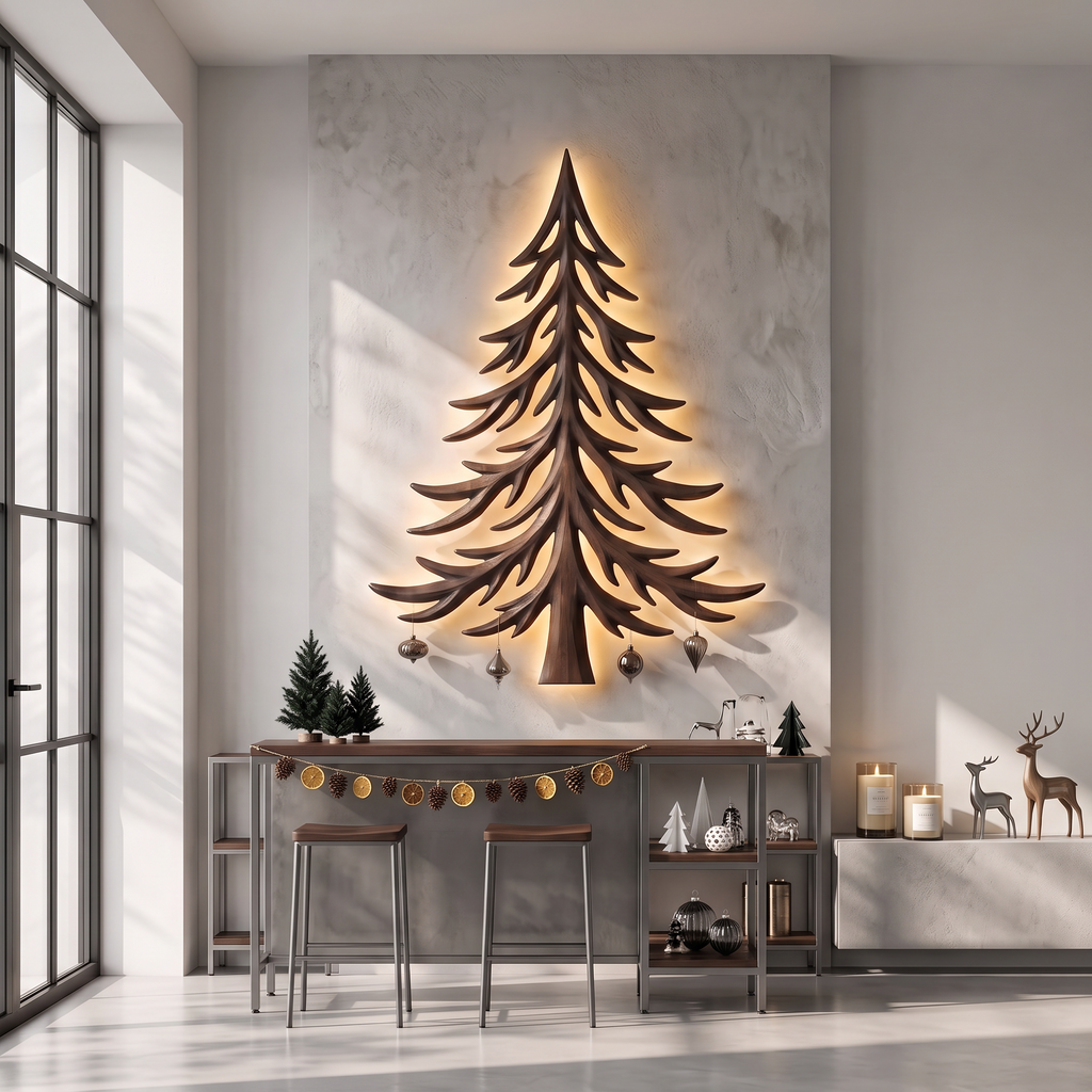 Modern Christmas Holiday Wall Decor With Layered Pine Branch Design For Living Room