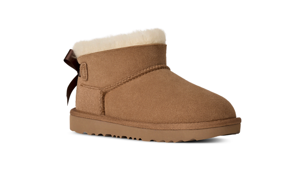 Kids' Short Sheepskin Bow Boot - Burgundy