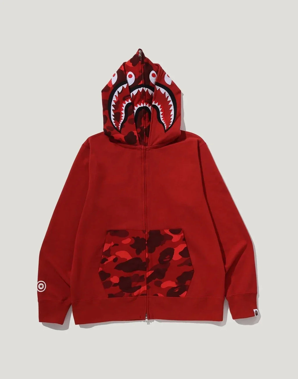 Cotton Camo Double-Hood Full-Zip Hoodie - Red