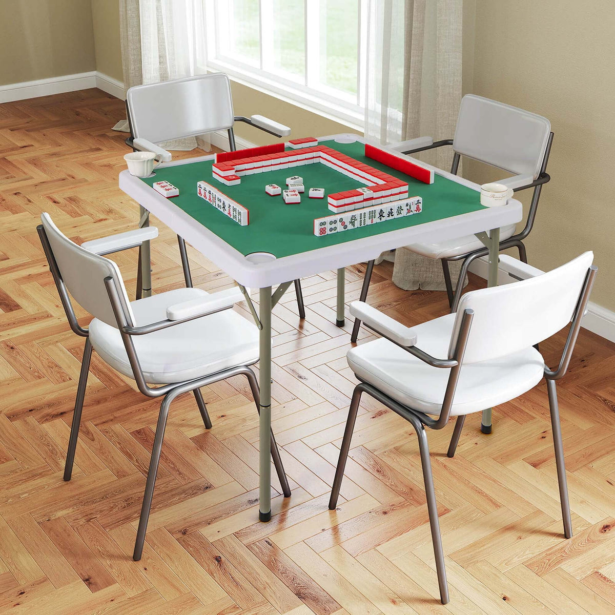 Costway Folding Mahjong Table With Cup Holders, Felt Mat And Carrying Handle - 35in x 35in x 29in