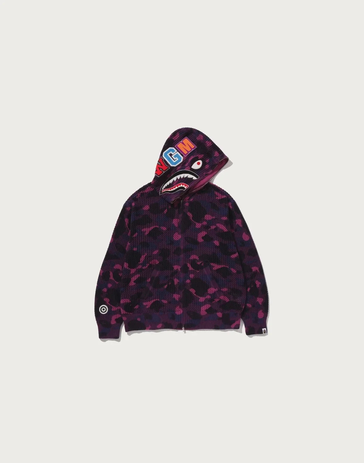 Relaxed Crochet Camo Full-Zip Hoodie - Purple