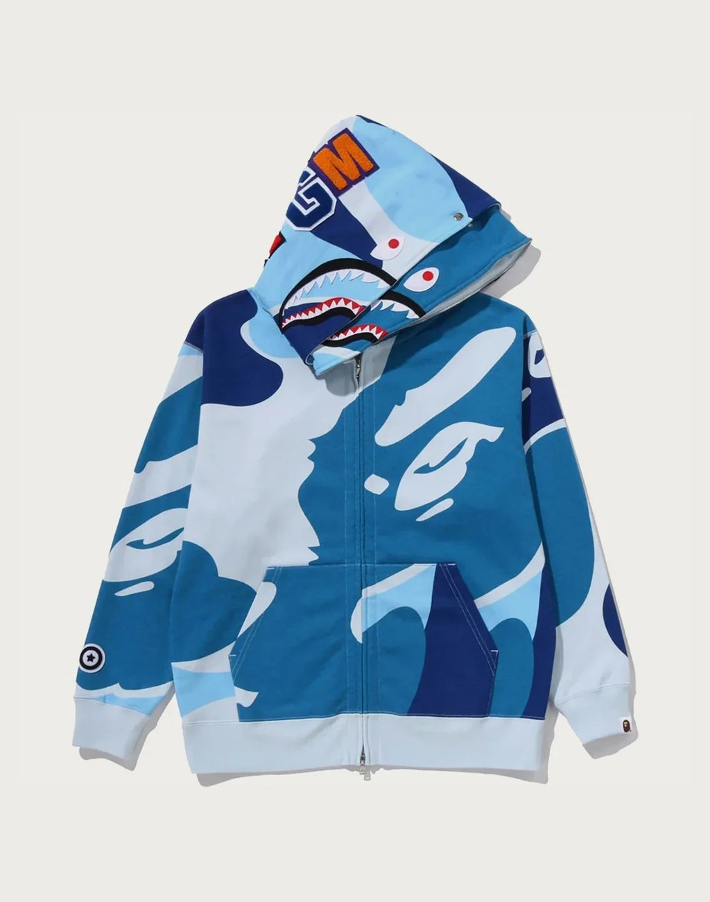 Relaxed Cotton Camo Full-Zip Hoodie - Blue