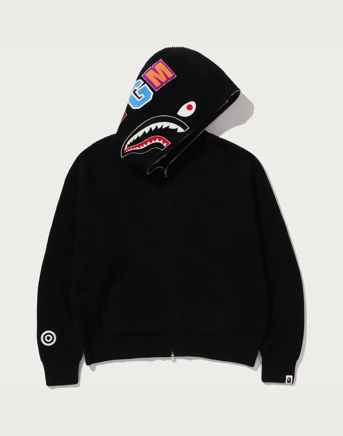 Full-Zip Knit Graphic Hoodie - Black