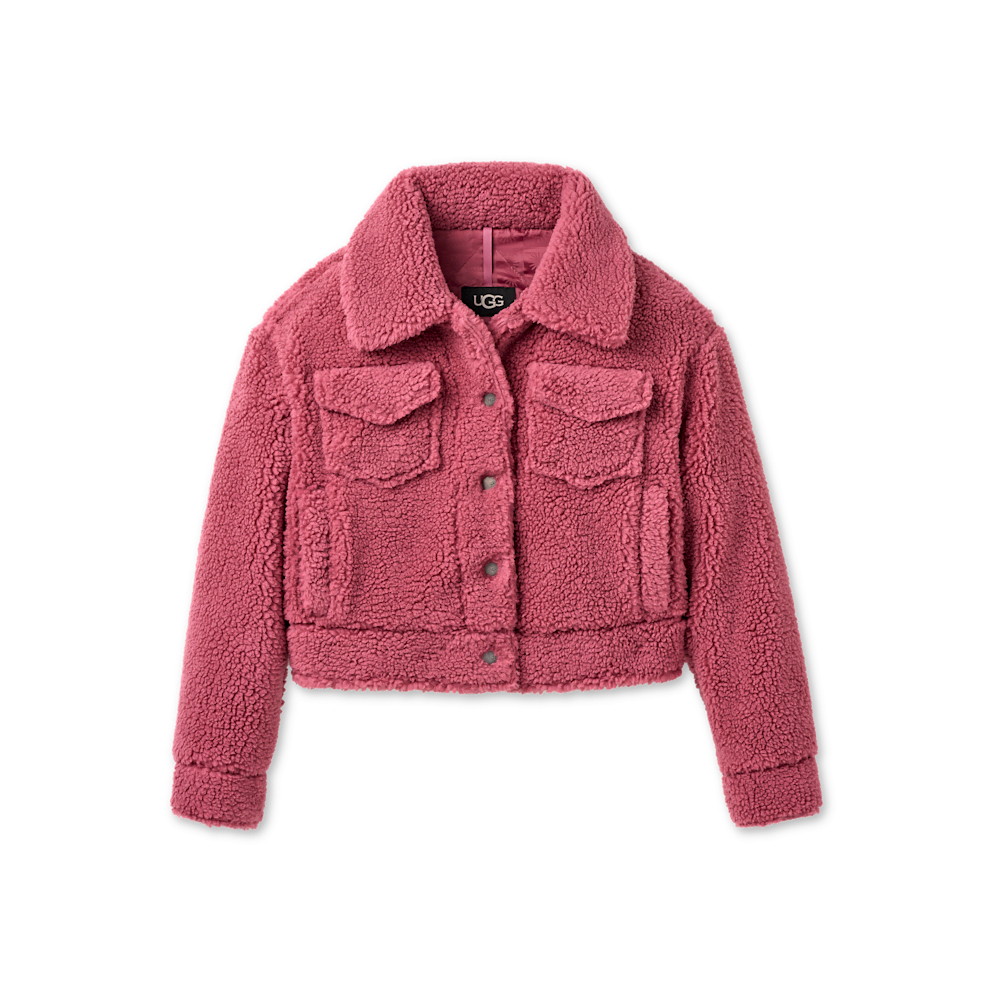 Women's Short Plush Fleece Trucker Jacket - Cobble Grey