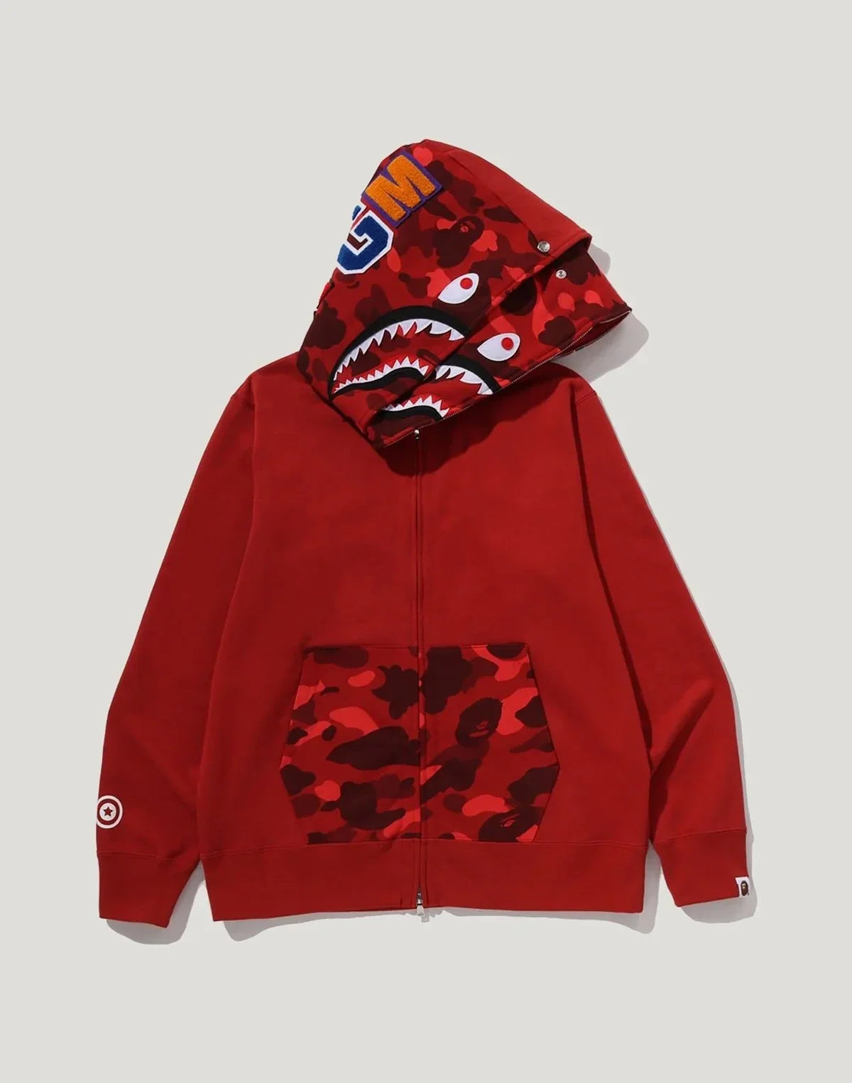 Cotton Camo Double-Hood Full-Zip Hoodie - Red