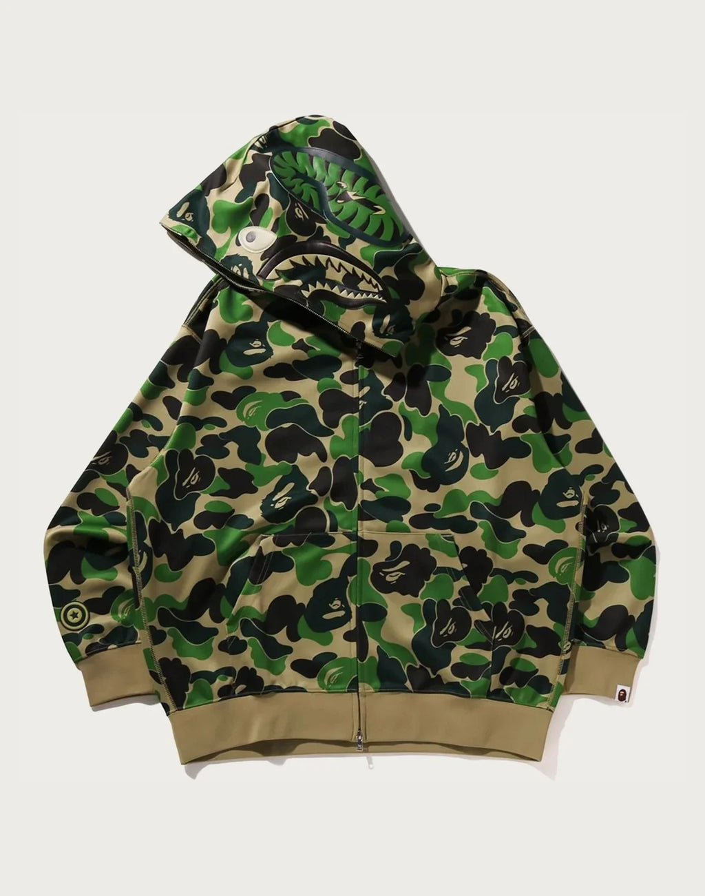 Relaxed Polyester Camo Full-Zip Hoodie - Green