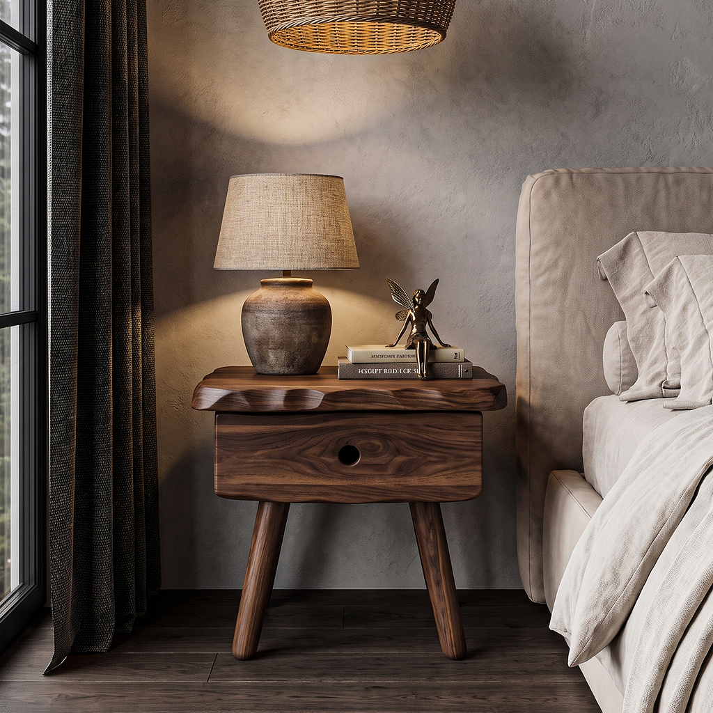 Scandinavian Solid Wood Bedside Table With Drawer
