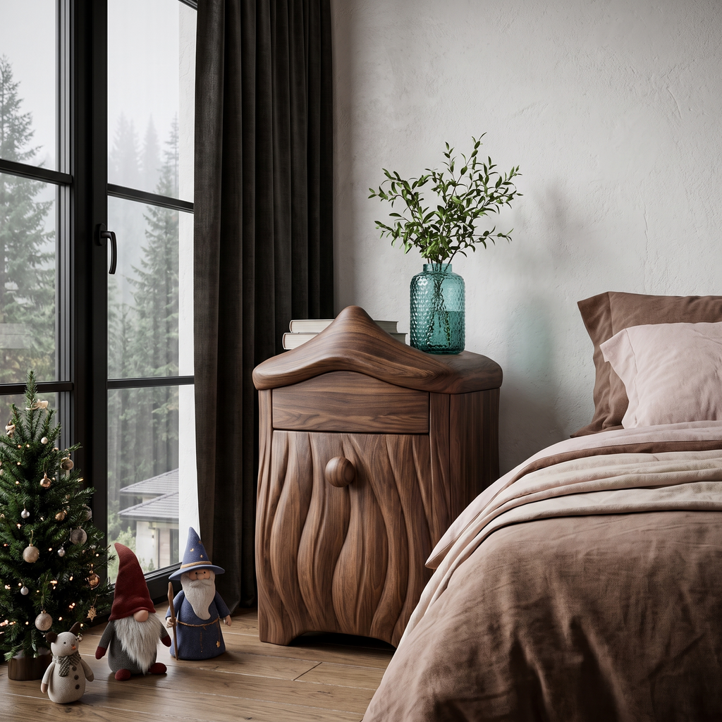 Minimalist Solid Wood Bedside Table With Artistic Door Design