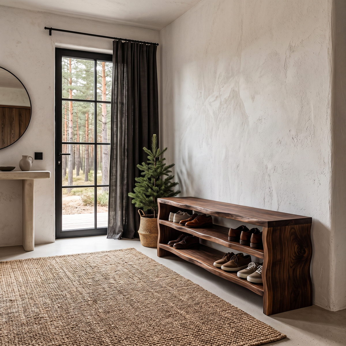 Live Edge Shoe Bench Open Storage Organizer For Entryway Hallway