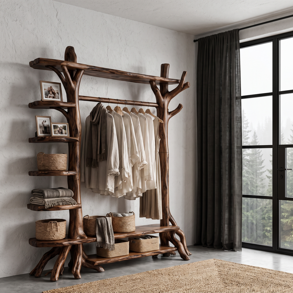 Rustic Tree Coat Rack Storage Organizer For Entryway Hallway