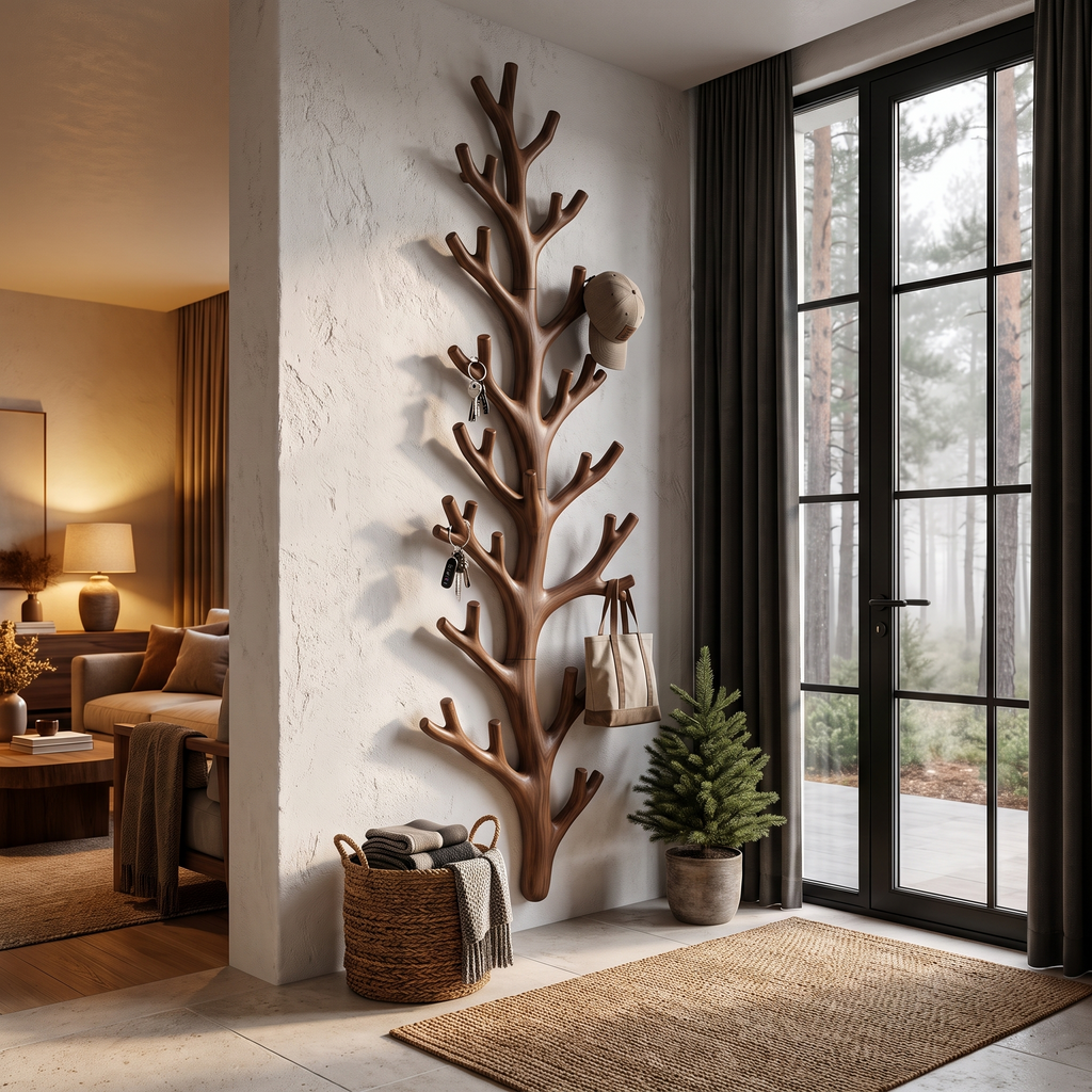 Sculptural Tree Coat Rack Wall Mounted Design For Entryway Hallway