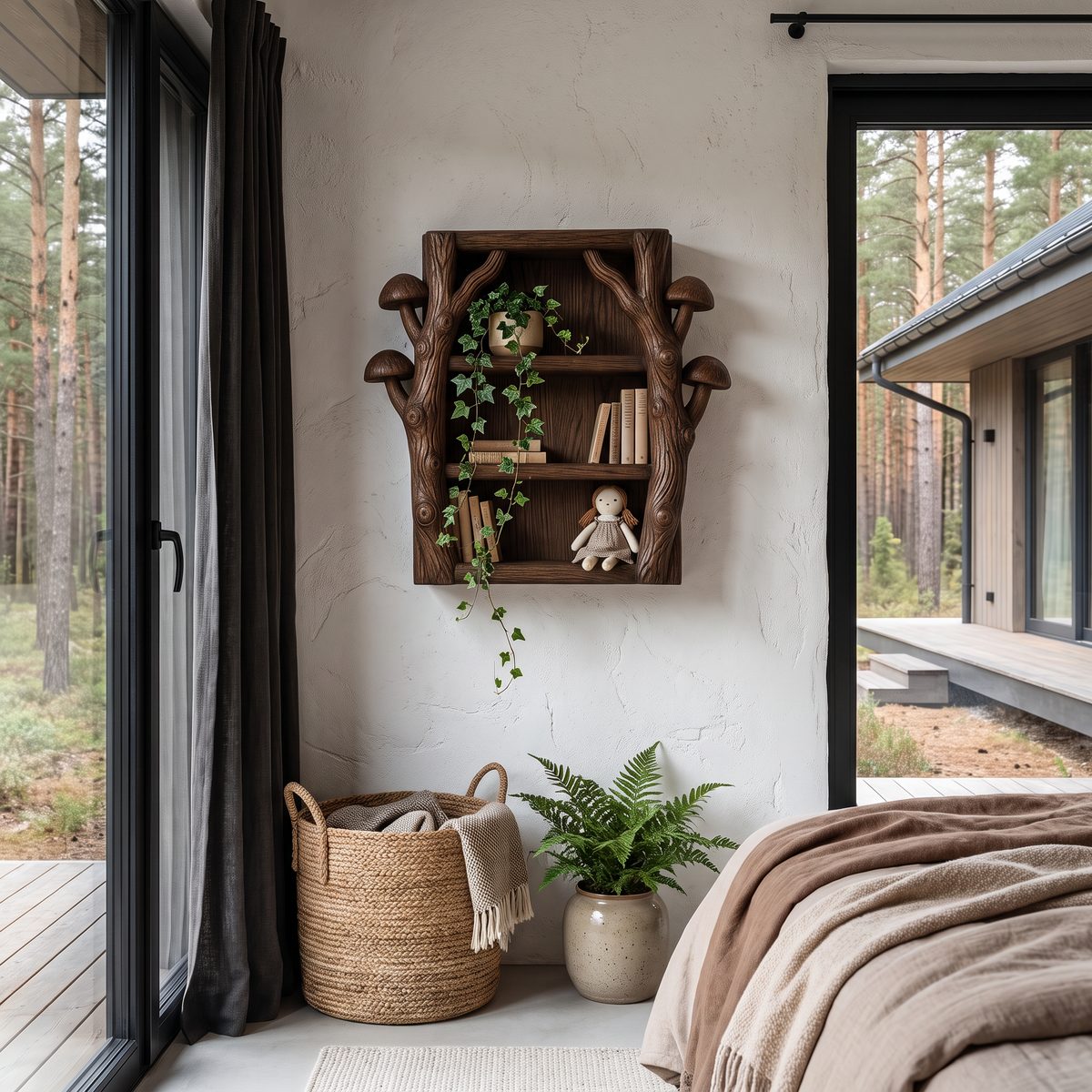 Modern Wall Bookshelf Handcrafted Tree Branch Design For Living Room