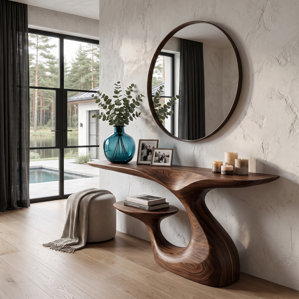 Mid Century Curved Loop Console Table For Entryway And Living Room